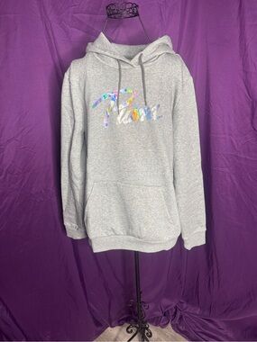 Puma Light Gray Hoodie with Holographic Script Logo
